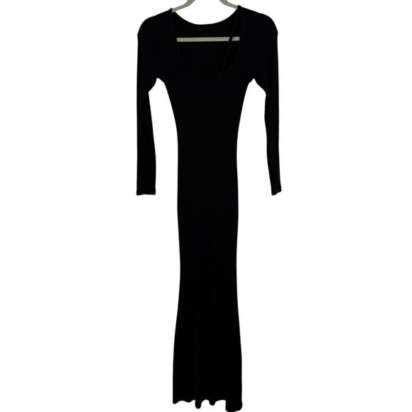 REORIA Bodycon Black Knit Maxi Dress size Small Long Sleeve Scoopneck - Picture 1 of 14